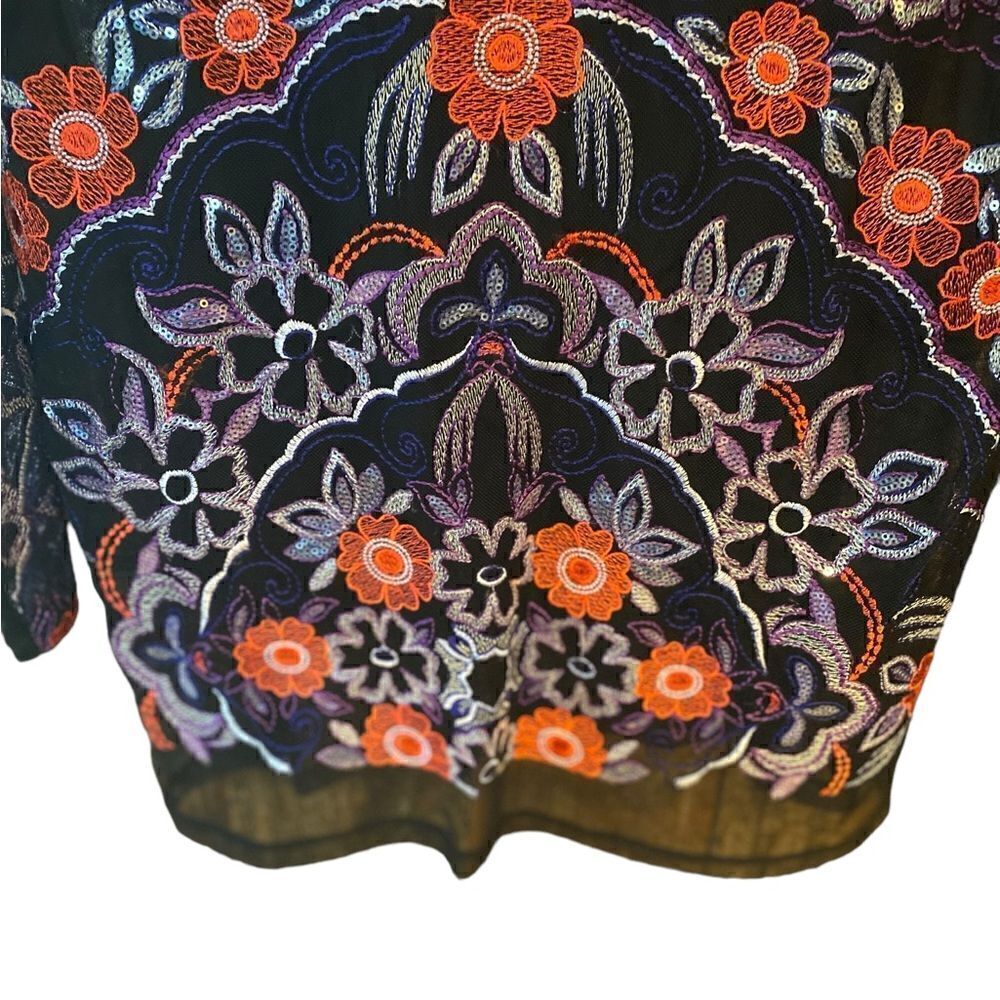 INC Sz M Black Purple Heavy Embroidered Front Design Sheer Overlay Tank Top - Picture 5 of 7